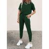 imagePRETTYGARDEN Womens Two Piece Outfit Short Sleeve Pullover with Drawstring Long Pants Tracksuit Jogger SetDark Green