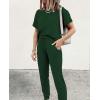 imagePRETTYGARDEN Womens Two Piece Outfit Short Sleeve Pullover with Drawstring Long Pants Tracksuit Jogger SetDark Green