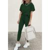 imagePRETTYGARDEN Womens Two Piece Outfit Short Sleeve Pullover with Drawstring Long Pants Tracksuit Jogger SetDark Green