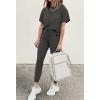imagePRETTYGARDEN Womens Two Piece Outfit Short Sleeve Pullover with Drawstring Long Pants Tracksuit Jogger SetDark Grey