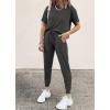 imagePRETTYGARDEN Womens Two Piece Outfit Short Sleeve Pullover with Drawstring Long Pants Tracksuit Jogger SetDark Grey