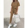 imagePRETTYGARDEN Womens Two Piece Outfit Short Sleeve Pullover with Drawstring Long Pants Tracksuit Jogger SetDark Khaki