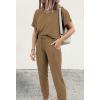 imagePRETTYGARDEN Womens Two Piece Outfit Short Sleeve Pullover with Drawstring Long Pants Tracksuit Jogger SetDark Khaki