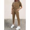 imagePRETTYGARDEN Womens Two Piece Outfit Short Sleeve Pullover with Drawstring Long Pants Tracksuit Jogger SetDark Khaki