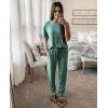 imagePRETTYGARDEN Womens Two Piece Outfit Short Sleeve Pullover with Drawstring Long Pants Tracksuit Jogger SetGreen