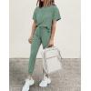 imagePRETTYGARDEN Womens Two Piece Outfit Short Sleeve Pullover with Drawstring Long Pants Tracksuit Jogger SetGreen