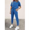 imagePRETTYGARDEN Womens Two Piece Outfit Short Sleeve Pullover with Drawstring Long Pants Tracksuit Jogger SetGrey Blue