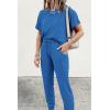 imagePRETTYGARDEN Womens Two Piece Outfit Short Sleeve Pullover with Drawstring Long Pants Tracksuit Jogger SetGrey Blue
