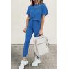 imagePRETTYGARDEN Womens Two Piece Outfit Short Sleeve Pullover with Drawstring Long Pants Tracksuit Jogger SetGrey Blue