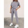 imagePRETTYGARDEN Womens Two Piece Outfit Short Sleeve Pullover with Drawstring Long Pants Tracksuit Jogger SetLight Grey