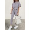 imagePRETTYGARDEN Womens Two Piece Outfit Short Sleeve Pullover with Drawstring Long Pants Tracksuit Jogger SetLight Grey