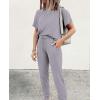 imagePRETTYGARDEN Womens Two Piece Outfit Short Sleeve Pullover with Drawstring Long Pants Tracksuit Jogger SetLight Grey