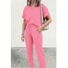 imagePRETTYGARDEN Womens Two Piece Outfit Short Sleeve Pullover with Drawstring Long Pants Tracksuit Jogger SetLight Pink