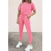 imagePRETTYGARDEN Womens Two Piece Outfit Short Sleeve Pullover with Drawstring Long Pants Tracksuit Jogger SetLight Pink