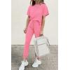 imagePRETTYGARDEN Womens Two Piece Outfit Short Sleeve Pullover with Drawstring Long Pants Tracksuit Jogger SetLight Pink