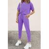 imagePRETTYGARDEN Womens Two Piece Outfit Short Sleeve Pullover with Drawstring Long Pants Tracksuit Jogger SetLight Purple