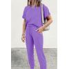 imagePRETTYGARDEN Womens Two Piece Outfit Short Sleeve Pullover with Drawstring Long Pants Tracksuit Jogger SetLight Purple