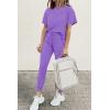imagePRETTYGARDEN Womens Two Piece Outfit Short Sleeve Pullover with Drawstring Long Pants Tracksuit Jogger SetLight Purple