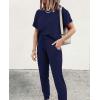 imagePRETTYGARDEN Womens Two Piece Outfit Short Sleeve Pullover with Drawstring Long Pants Tracksuit Jogger SetNavy
