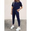 imagePRETTYGARDEN Womens Two Piece Outfit Short Sleeve Pullover with Drawstring Long Pants Tracksuit Jogger SetNavy