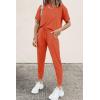 imagePRETTYGARDEN Womens Two Piece Outfit Short Sleeve Pullover with Drawstring Long Pants Tracksuit Jogger SetOrange Red