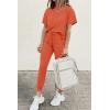 imagePRETTYGARDEN Womens Two Piece Outfit Short Sleeve Pullover with Drawstring Long Pants Tracksuit Jogger SetOrange Red