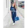 imagePRETTYGARDEN Womens Two Piece Outfit Short Sleeve Pullover with Drawstring Long Pants Tracksuit Jogger SetPrint Dark Blue