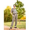imagePRETTYGARDEN Womens Two Piece Outfit Short Sleeve Pullover with Drawstring Long Pants Tracksuit Jogger SetPrint Dark Grey