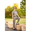 imagePRETTYGARDEN Womens Two Piece Outfit Short Sleeve Pullover with Drawstring Long Pants Tracksuit Jogger SetPrint Dark Grey