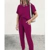 imagePRETTYGARDEN Womens Two Piece Outfit Short Sleeve Pullover with Drawstring Long Pants Tracksuit Jogger SetPurple