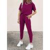 imagePRETTYGARDEN Womens Two Piece Outfit Short Sleeve Pullover with Drawstring Long Pants Tracksuit Jogger SetPurple