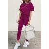 imagePRETTYGARDEN Womens Two Piece Outfit Short Sleeve Pullover with Drawstring Long Pants Tracksuit Jogger SetPurple