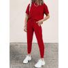 imagePRETTYGARDEN Womens Two Piece Outfit Short Sleeve Pullover with Drawstring Long Pants Tracksuit Jogger SetRed