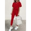 imagePRETTYGARDEN Womens Two Piece Outfit Short Sleeve Pullover with Drawstring Long Pants Tracksuit Jogger SetRed