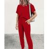 imagePRETTYGARDEN Womens Two Piece Outfit Short Sleeve Pullover with Drawstring Long Pants Tracksuit Jogger SetRed