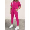 imagePRETTYGARDEN Womens Two Piece Outfit Short Sleeve Pullover with Drawstring Long Pants Tracksuit Jogger SetRose Red