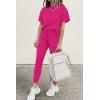 imagePRETTYGARDEN Womens Two Piece Outfit Short Sleeve Pullover with Drawstring Long Pants Tracksuit Jogger SetRose Red