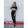 imagePRETTYGARDEN Womens Two Piece Outfit Short Sleeve Pullover with Drawstring Long Pants Tracksuit Jogger SetStriped Black