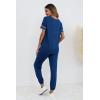 imagePRETTYGARDEN Womens Two Piece Outfit Short Sleeve Pullover with Drawstring Long Pants Tracksuit Jogger SetStriped Bright Blue