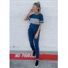 imagePRETTYGARDEN Womens Two Piece Outfit Short Sleeve Pullover with Drawstring Long Pants Tracksuit Jogger SetStriped Bright Blue