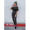 imagePRETTYGARDEN Womens Two Piece Outfit Short Sleeve Pullover with Drawstring Long Pants Tracksuit Jogger SetStriped Dark Grey