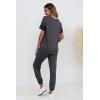 imagePRETTYGARDEN Womens Two Piece Outfit Short Sleeve Pullover with Drawstring Long Pants Tracksuit Jogger SetStriped Dark Grey