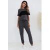 imagePRETTYGARDEN Womens Two Piece Outfit Short Sleeve Pullover with Drawstring Long Pants Tracksuit Jogger SetStriped Dark Grey