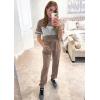 imagePRETTYGARDEN Womens Two Piece Outfit Short Sleeve Pullover with Drawstring Long Pants Tracksuit Jogger SetStriped Dark Khaki