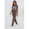 imagePRETTYGARDEN Womens Two Piece Outfit Short Sleeve Pullover with Drawstring Long Pants Tracksuit Jogger SetStriped Dark Khaki