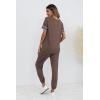 imagePRETTYGARDEN Womens Two Piece Outfit Short Sleeve Pullover with Drawstring Long Pants Tracksuit Jogger SetStriped Dark Khaki