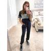 imagePRETTYGARDEN Womens Two Piece Outfit Short Sleeve Pullover with Drawstring Long Pants Tracksuit Jogger SetStriped Navy