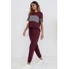 imagePRETTYGARDEN Womens Two Piece Outfit Short Sleeve Pullover with Drawstring Long Pants Tracksuit Jogger SetStriped Wine Red
