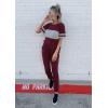 imagePRETTYGARDEN Womens Two Piece Outfit Short Sleeve Pullover with Drawstring Long Pants Tracksuit Jogger SetStriped Wine Red