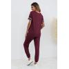 imagePRETTYGARDEN Womens Two Piece Outfit Short Sleeve Pullover with Drawstring Long Pants Tracksuit Jogger SetStriped Wine Red